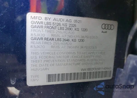 2021 Audi Q3 Premium Plus S Line 45 z USA, uszkodzony, nr VIN WA1EECF32M1140443